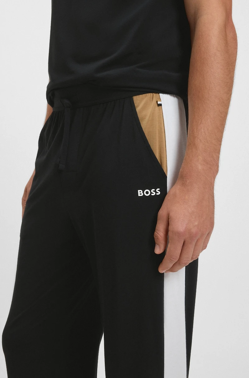 Contrast-panel pyjama bottoms a cotton blend