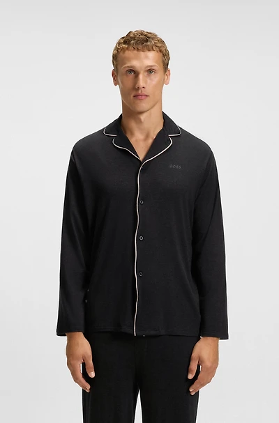 Melange pyjama set with signature-stripe piping