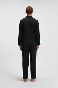 Melange pyjama set with signature-stripe piping