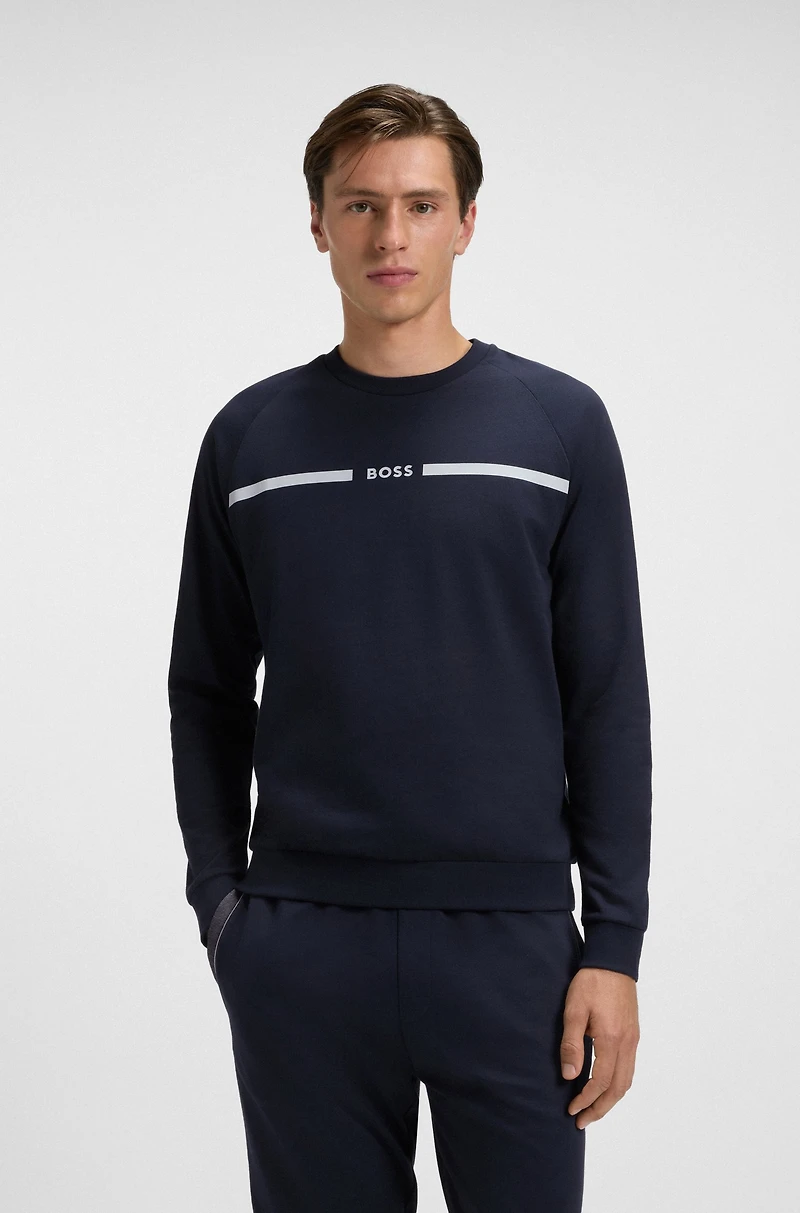 Cotton-terry sweatshirt with logo and stripe