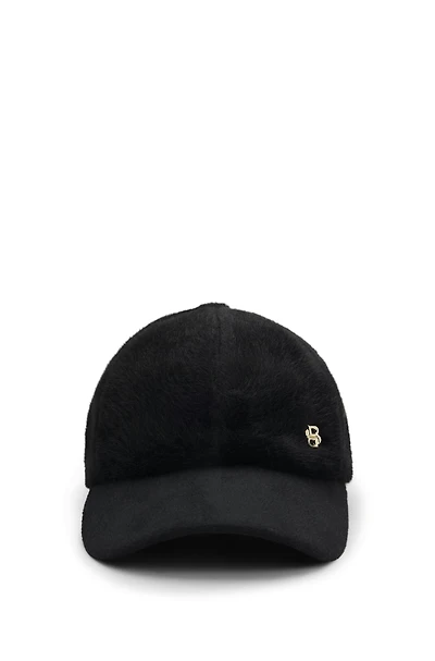 Faux-fur cap with wool-silk visor