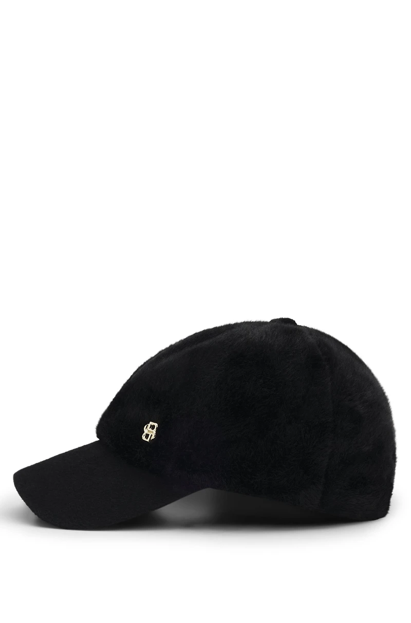 Faux-fur cap with wool-silk visor
