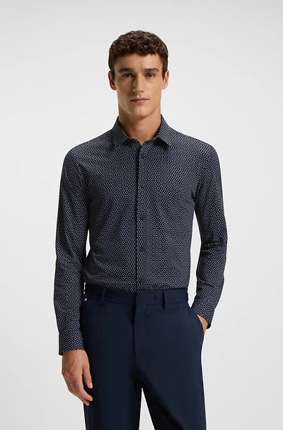 Printed slim-fit shirt Italian performance-stretch jersey