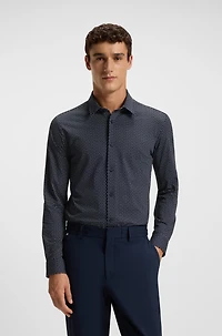 Printed slim-fit shirt Italian performance-stretch jersey