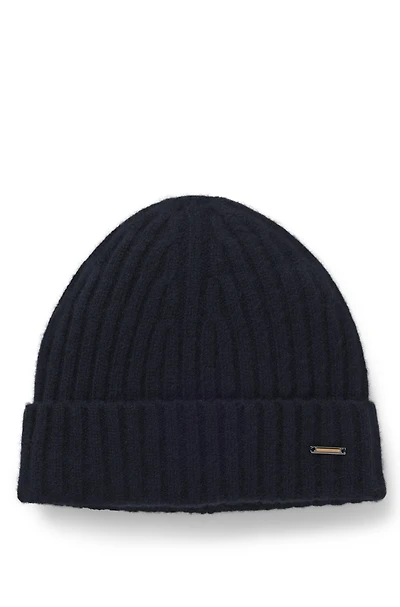 Cashmere beanie hat with ribbing