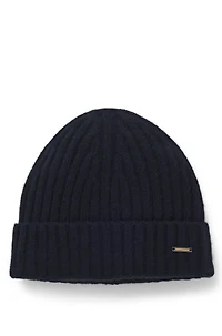 Cashmere beanie hat with ribbing