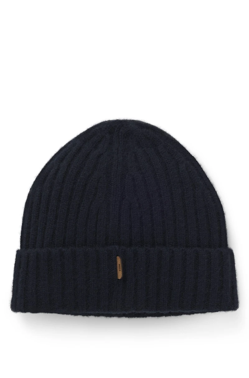 Cashmere beanie hat with ribbing