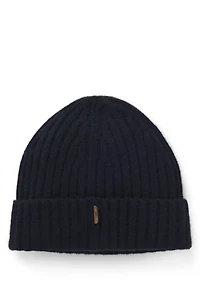 Cashmere beanie hat with ribbing