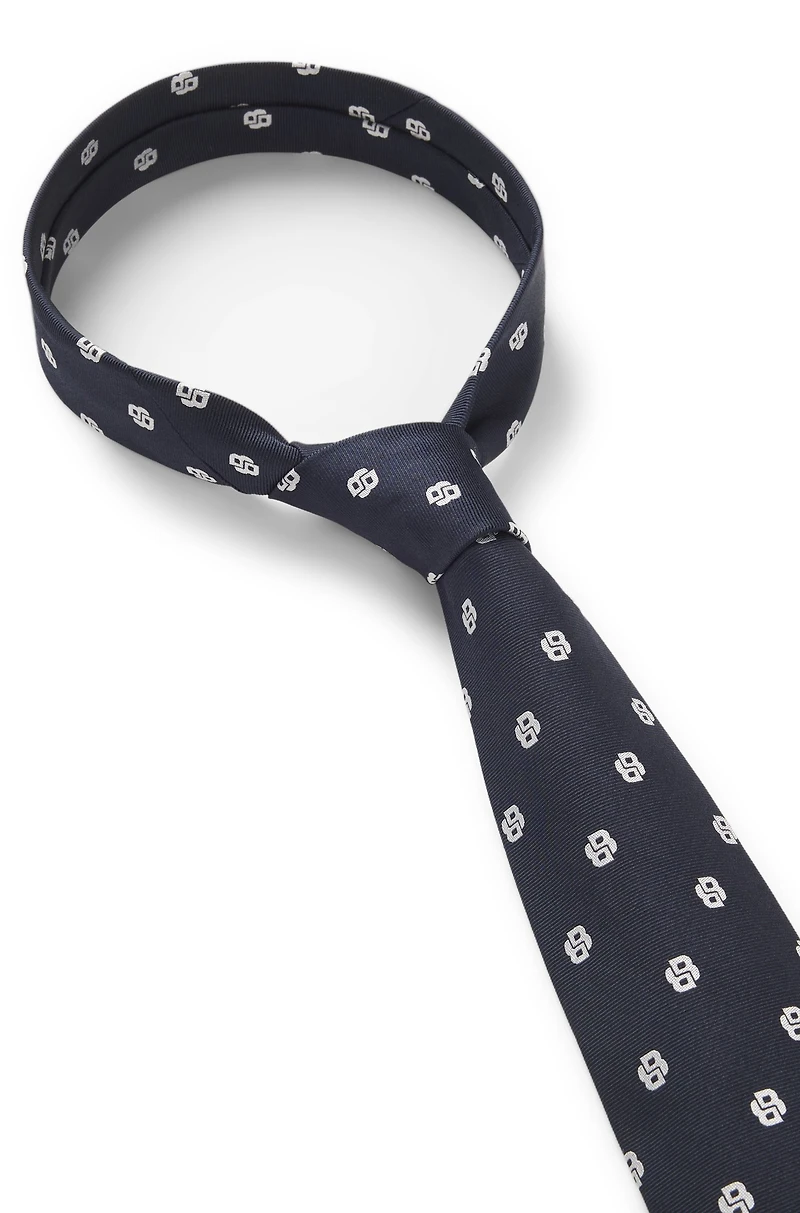 Silk tie with micro Double B monograms
