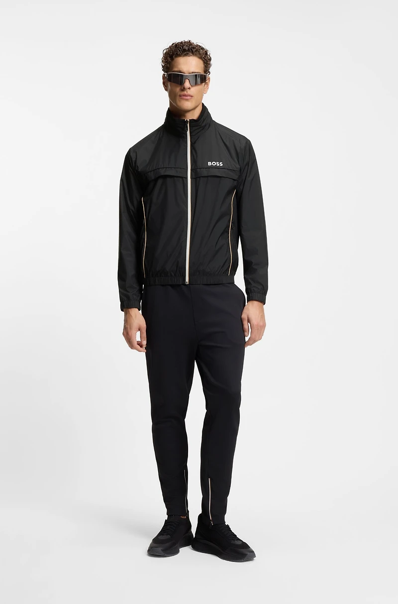 Contrast-piping jacket with water-repellent finish