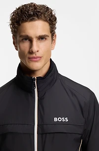 Contrast-piping jacket with water-repellent finish