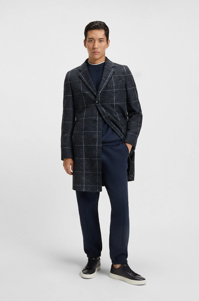 Plain-check coat a slim fit