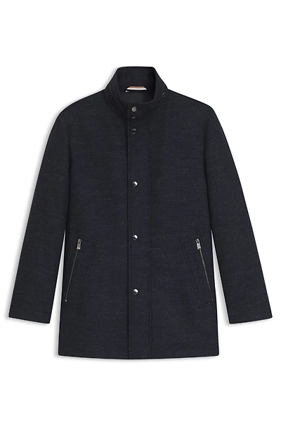 Relaxed-fit wool-blend coat with packable hood