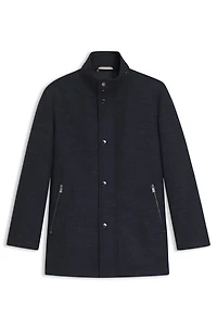 Relaxed-fit wool-blend coat with packable hood