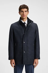 Packable-hood coat a wool blend