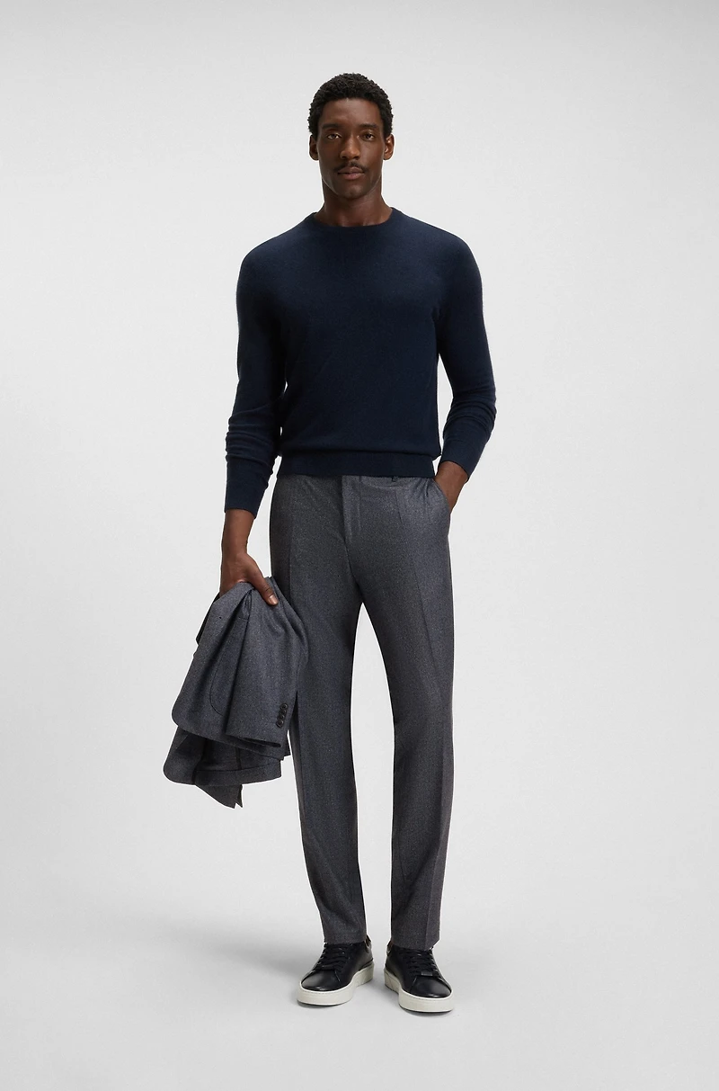 Micro-patterned slim-fit trousers virgin wool