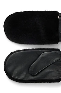Leather mittens with faux-fur trim