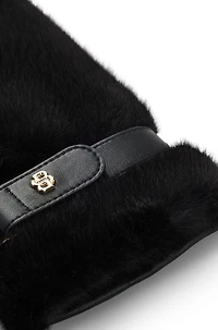 Leather mittens with faux-fur trim