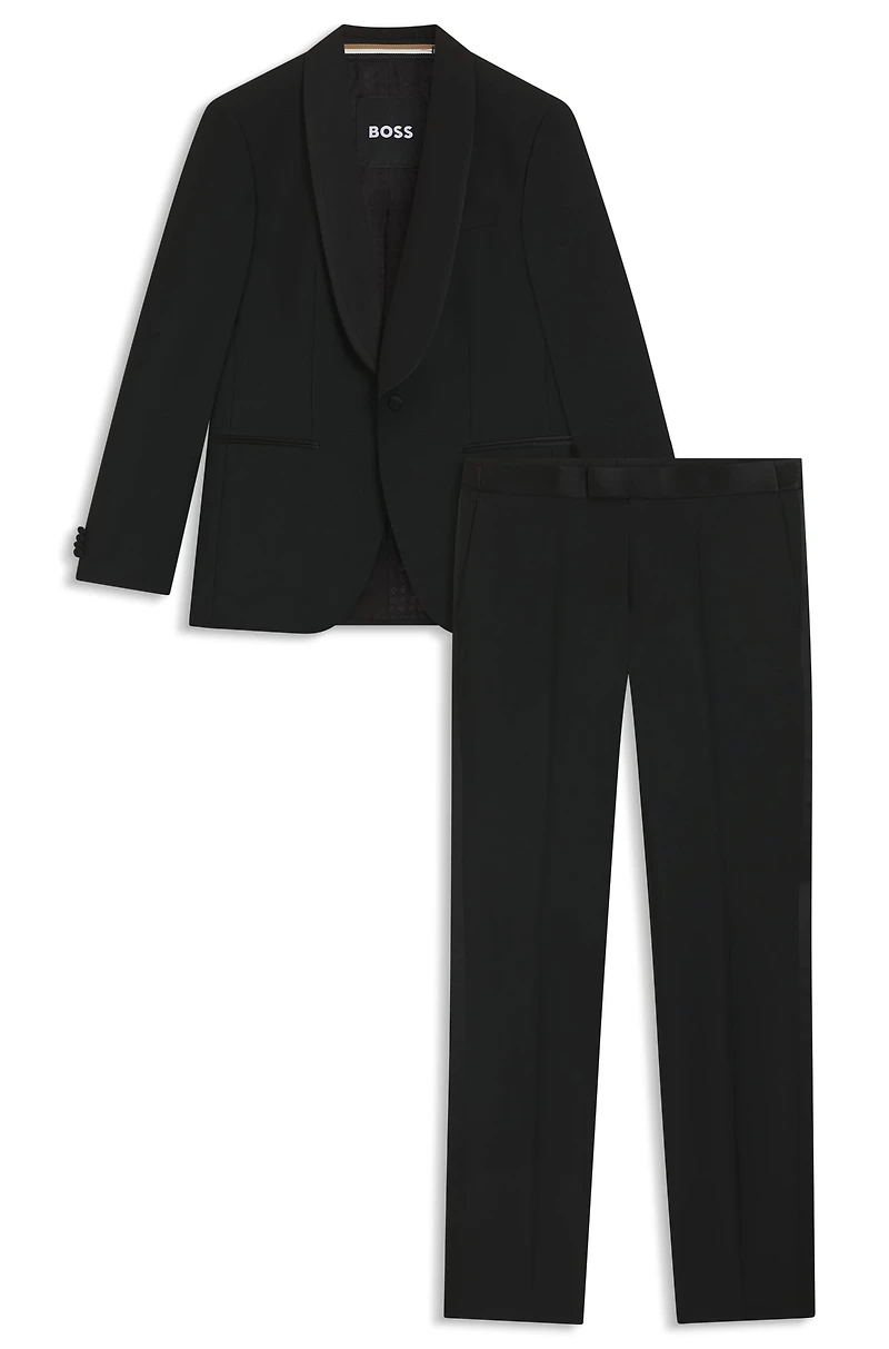 Two-piece tuxedo suit an Italian wool blend