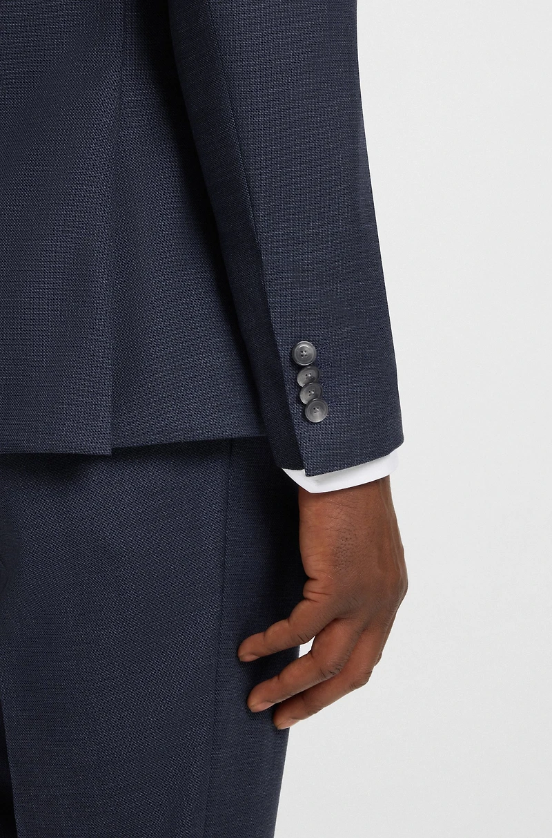 Three-piece slim-fit suit patterned stretch wool