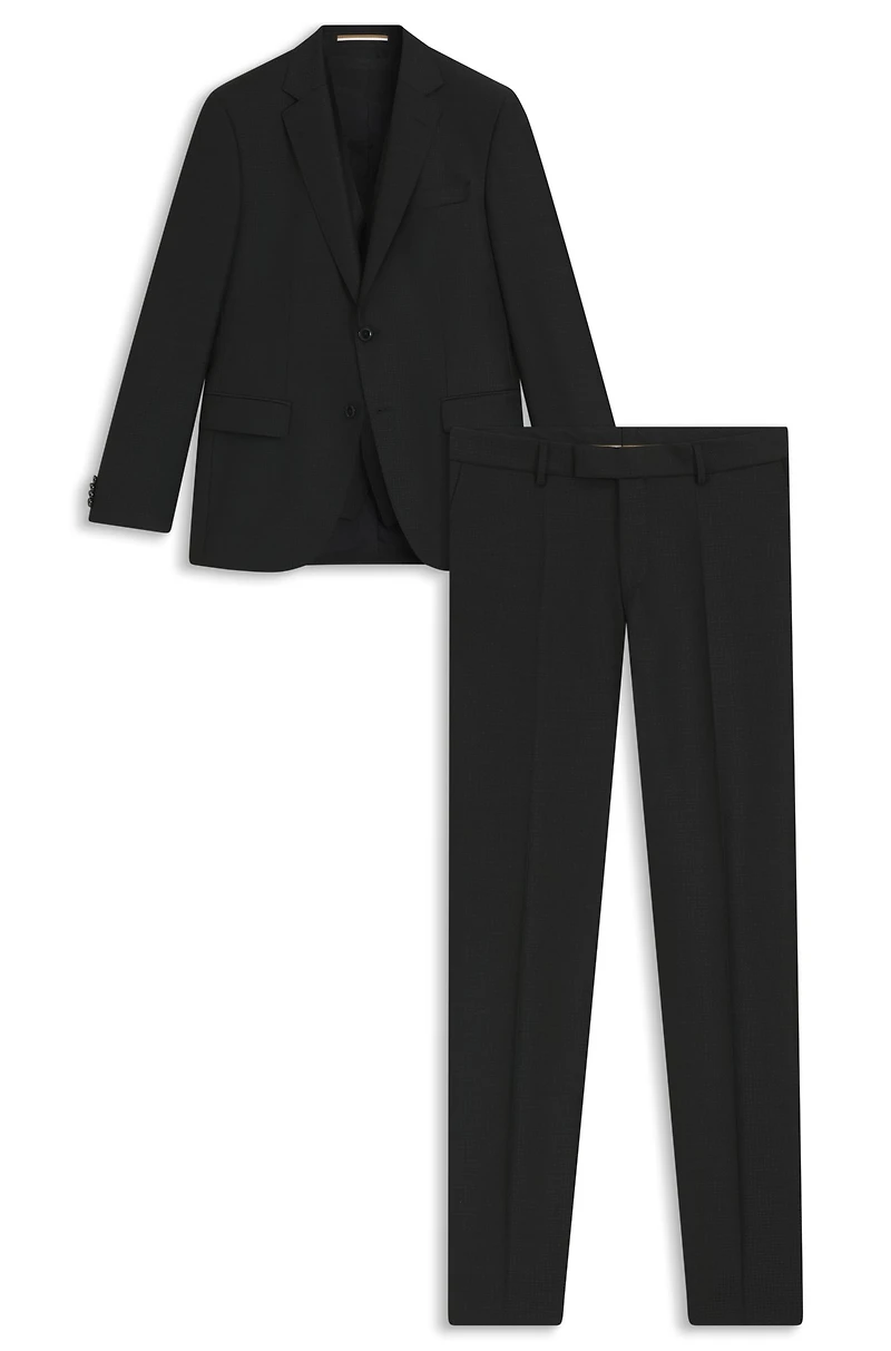 Two-piece slim-fit suit patterned virgin wool