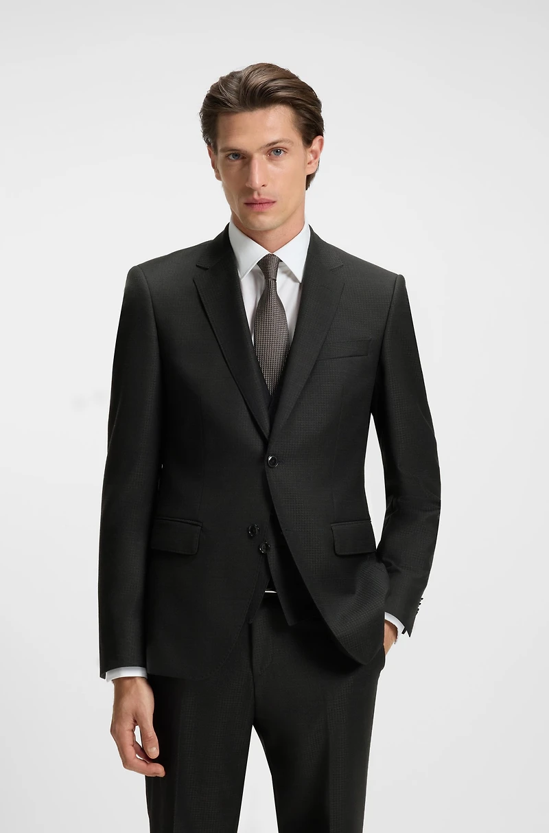 Two-piece slim-fit suit patterned virgin wool