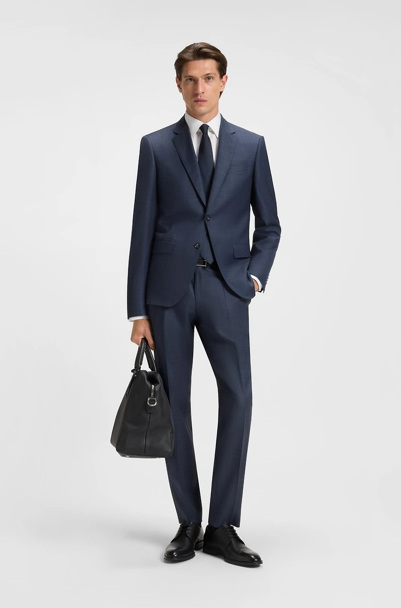 Two-piece slim-fit suit checked virgin wool