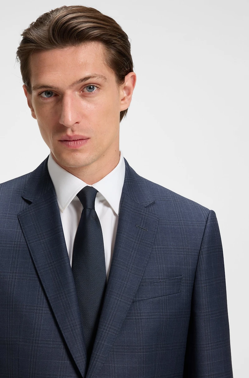 Two-piece slim-fit suit checked virgin wool