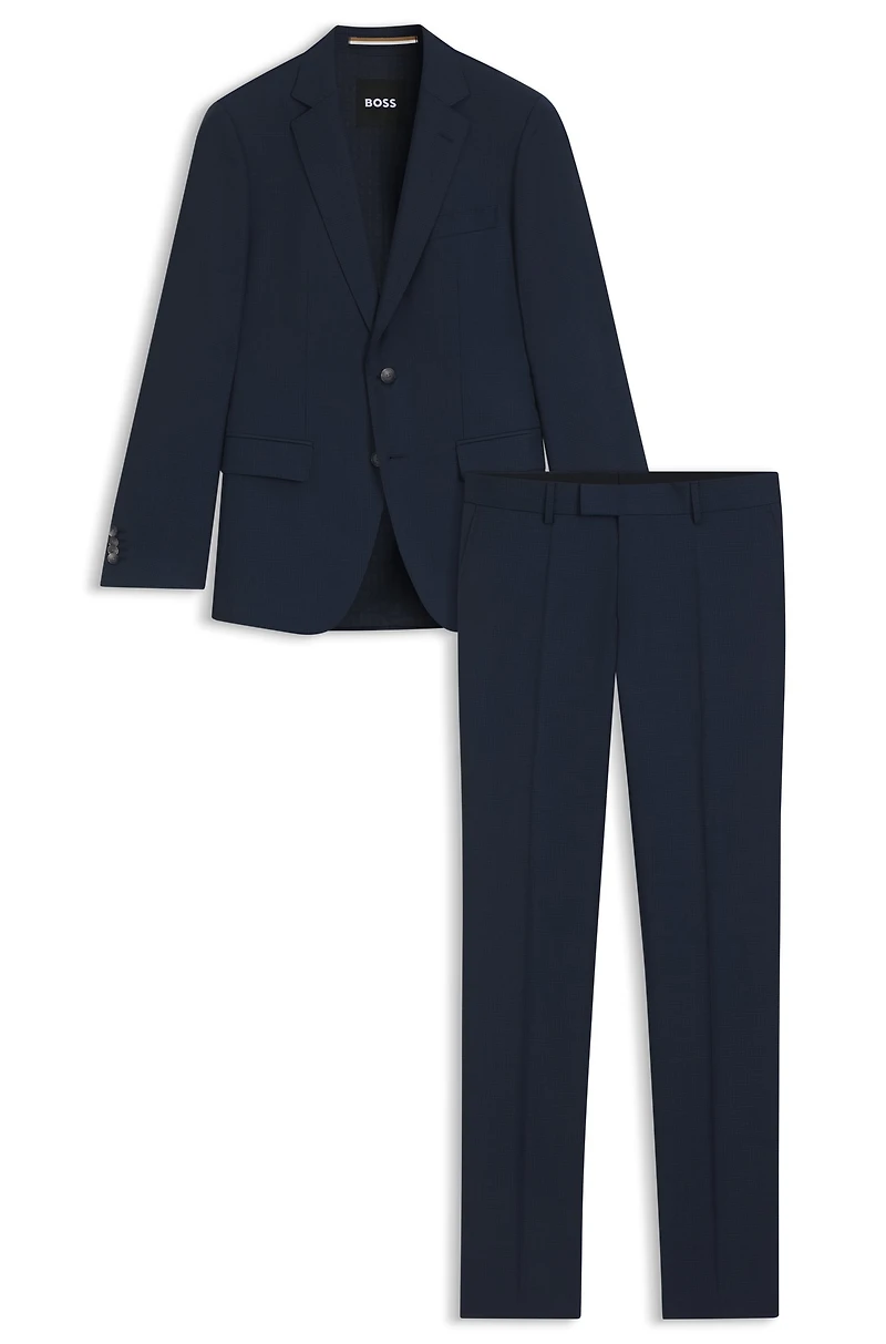 Slim-fit suit micro-patterned wool