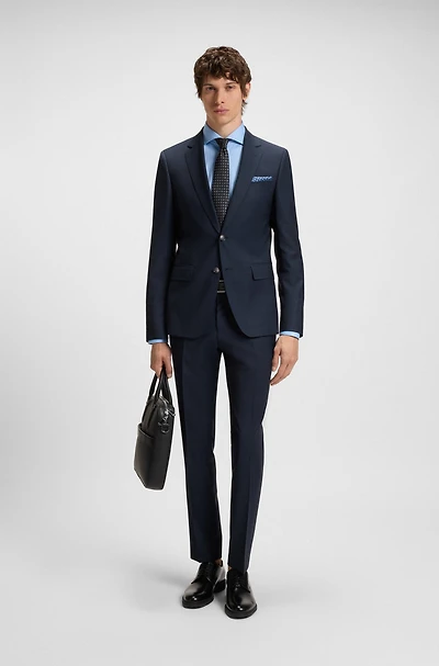 Slim-fit suit micro-patterned wool