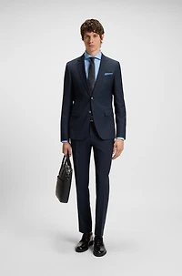 Slim-fit suit micro-patterned wool