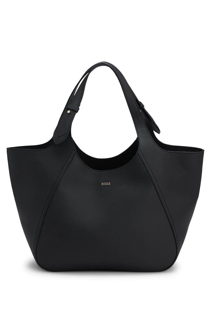 Logo-lettering tote bag in grained leather