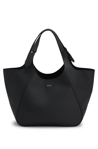 Logo-lettering tote bag in grained leather