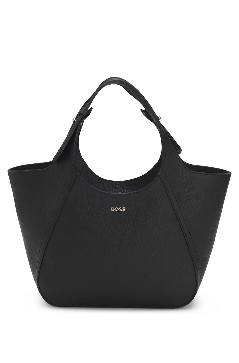 Logo-lettering tote bag in grained leather