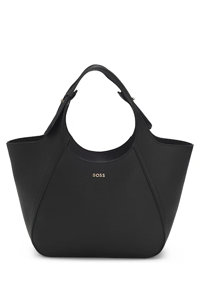 Logo-lettering tote bag in grained leather