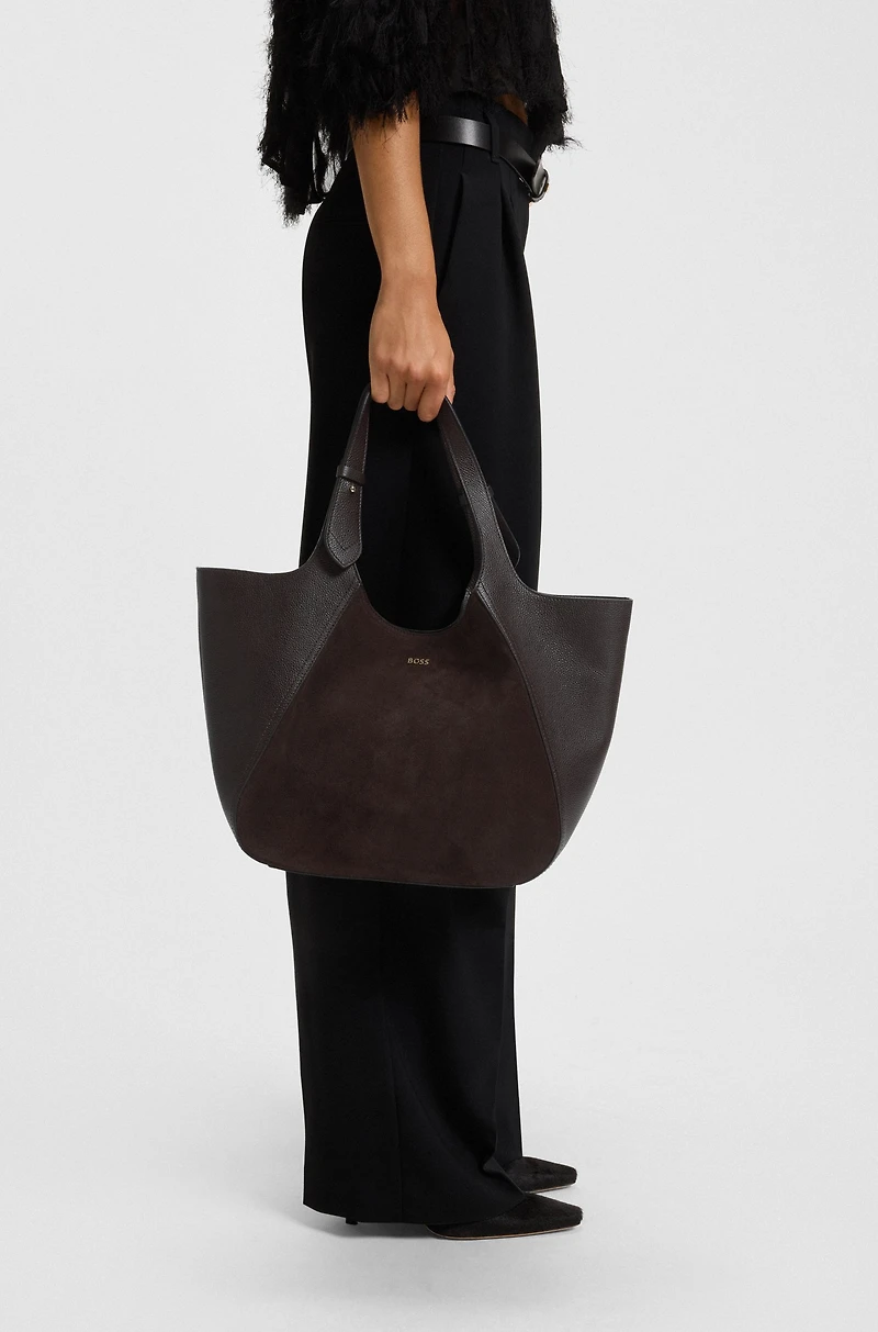 Tote bag in leather and suede