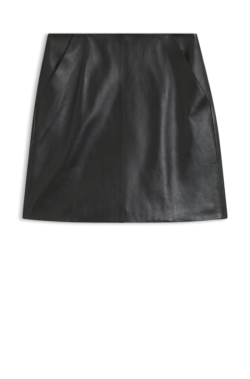 Nappa-leather skirt with front seam
