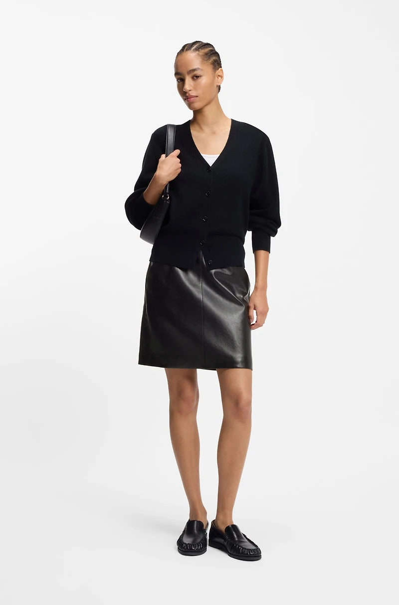 Nappa-leather skirt with front seam