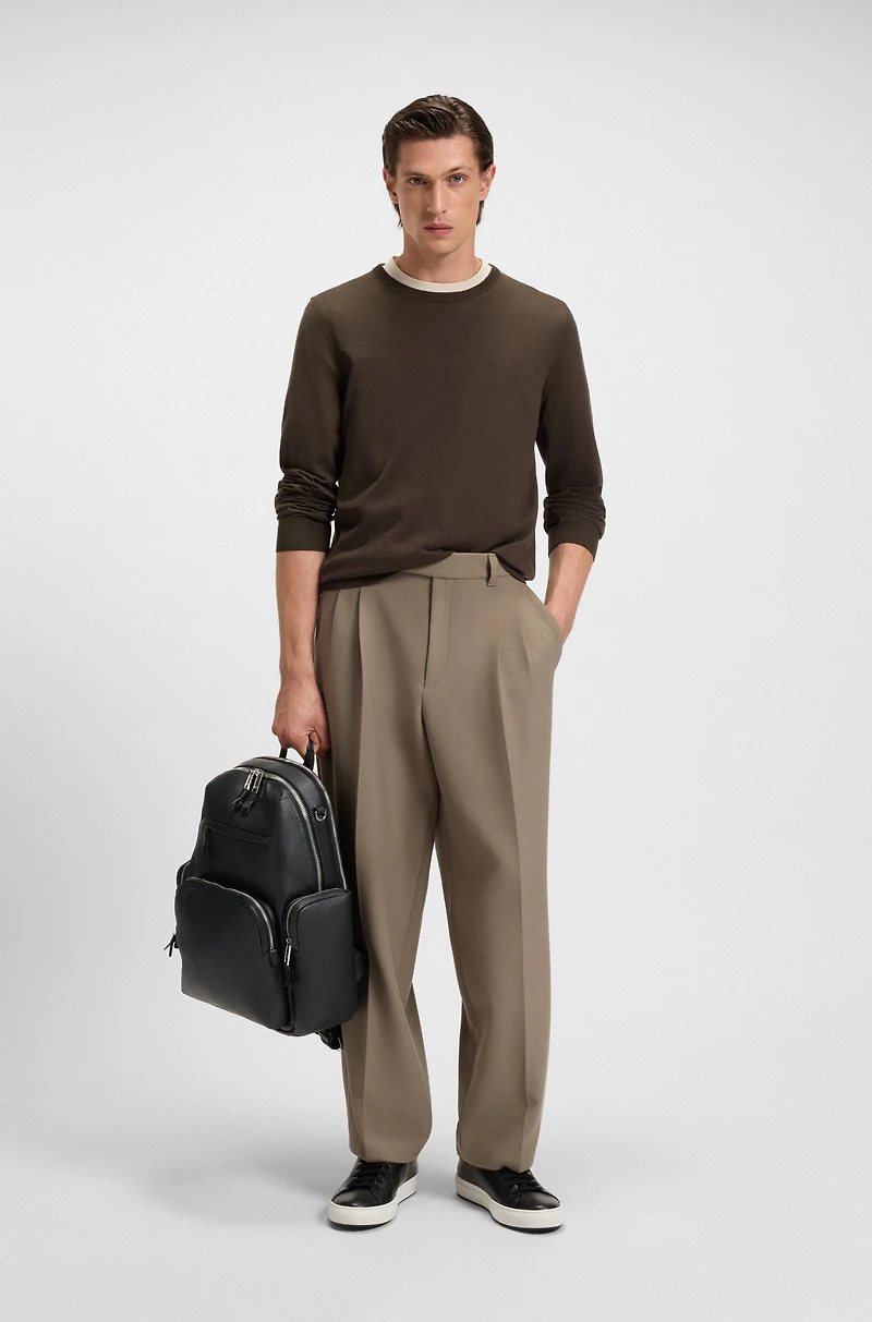 Italian-leather backpack with zipped side pockets