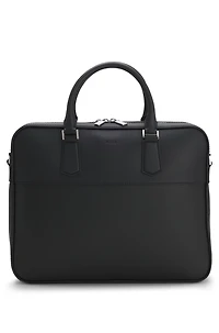 Leather document case with grained and plain finishes