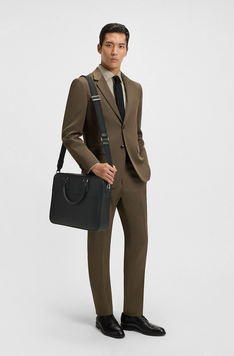 Leather document case with grained and plain finishes