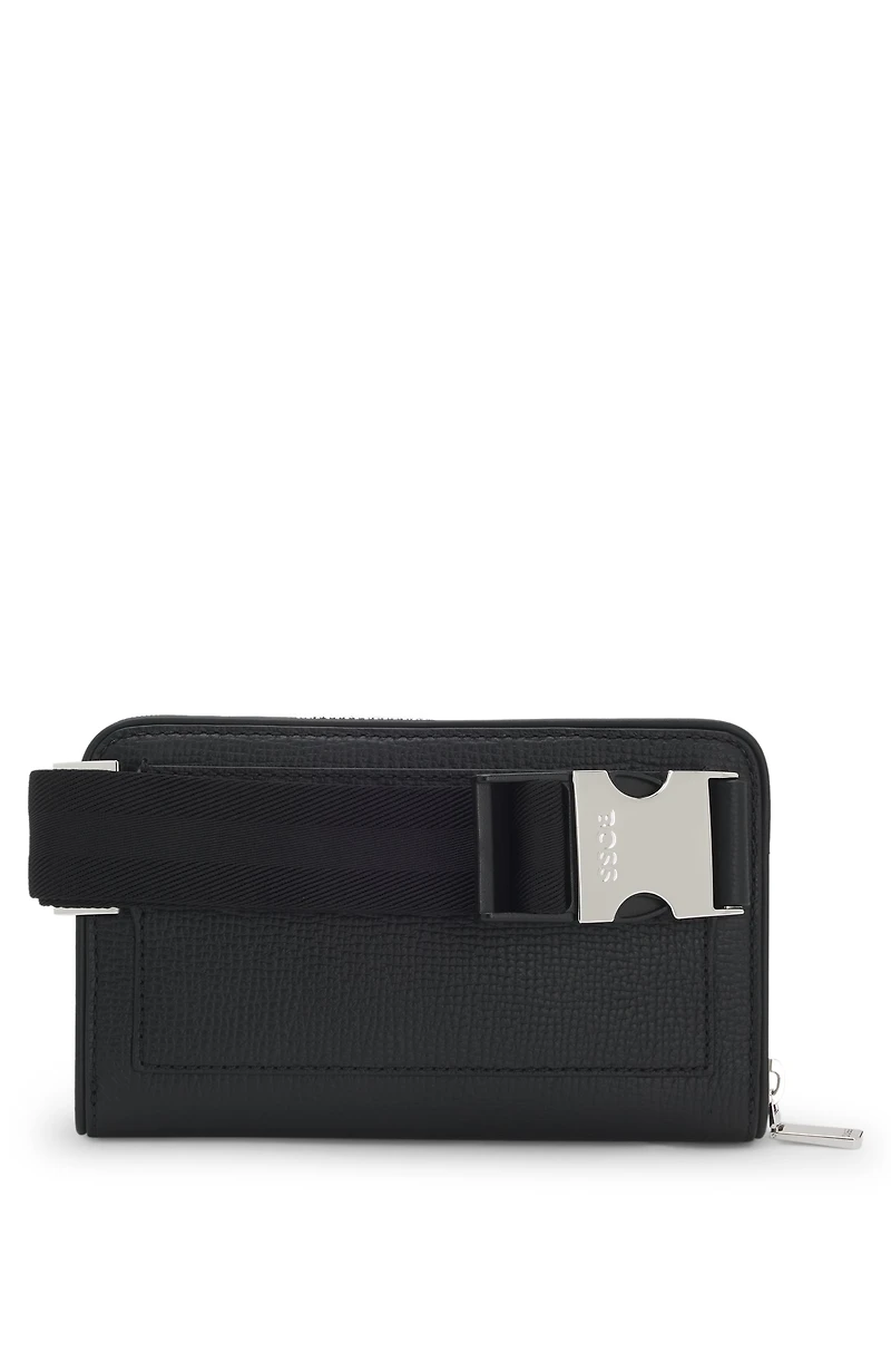 Leather belt bag with grained and plain finishes
