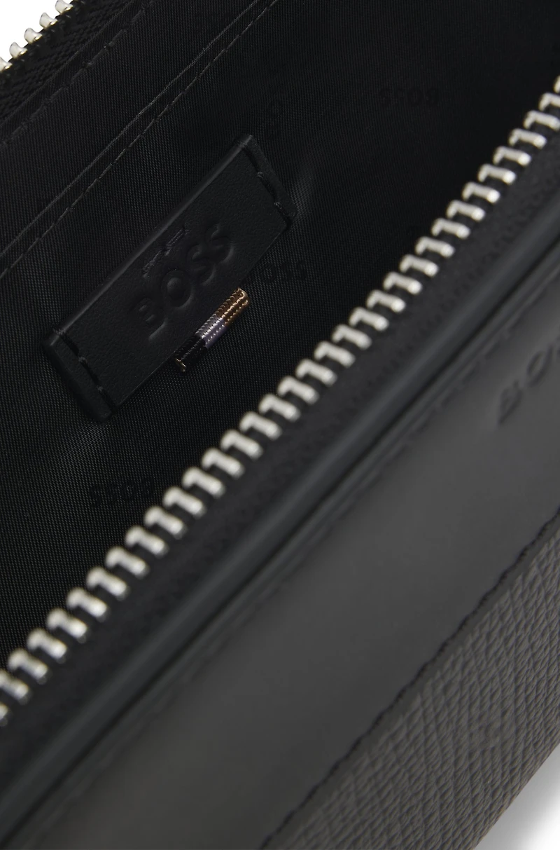 Leather belt bag with grained and plain finishes