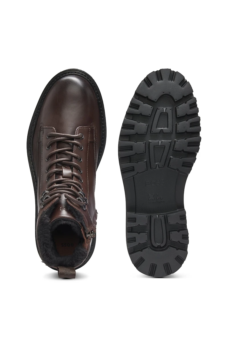 Leather half boots with faux-fur lining