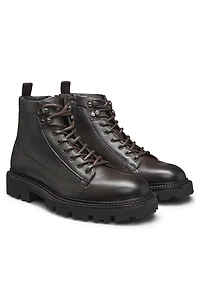 Grained-leather half boots with hiking-style laces