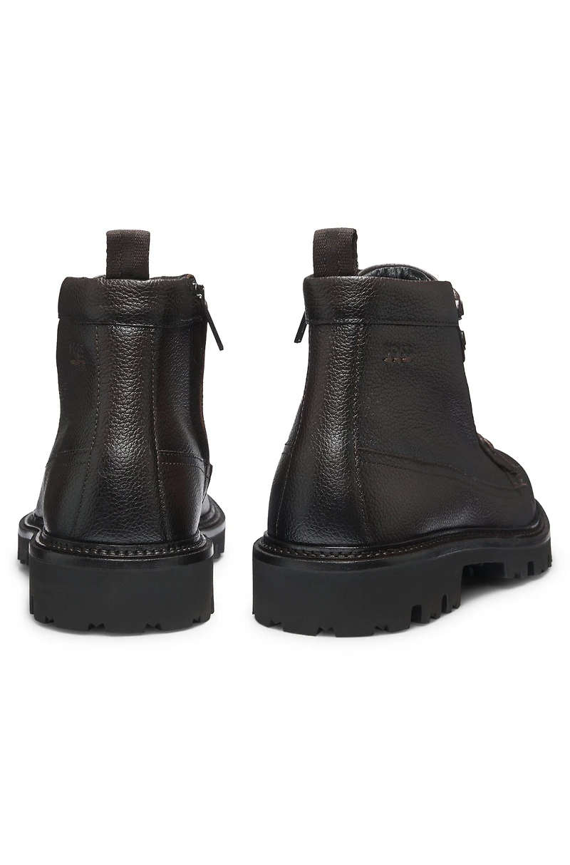 Grained-leather half boots with hiking-style laces