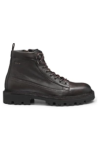 Grained-leather half boots with hiking-style laces