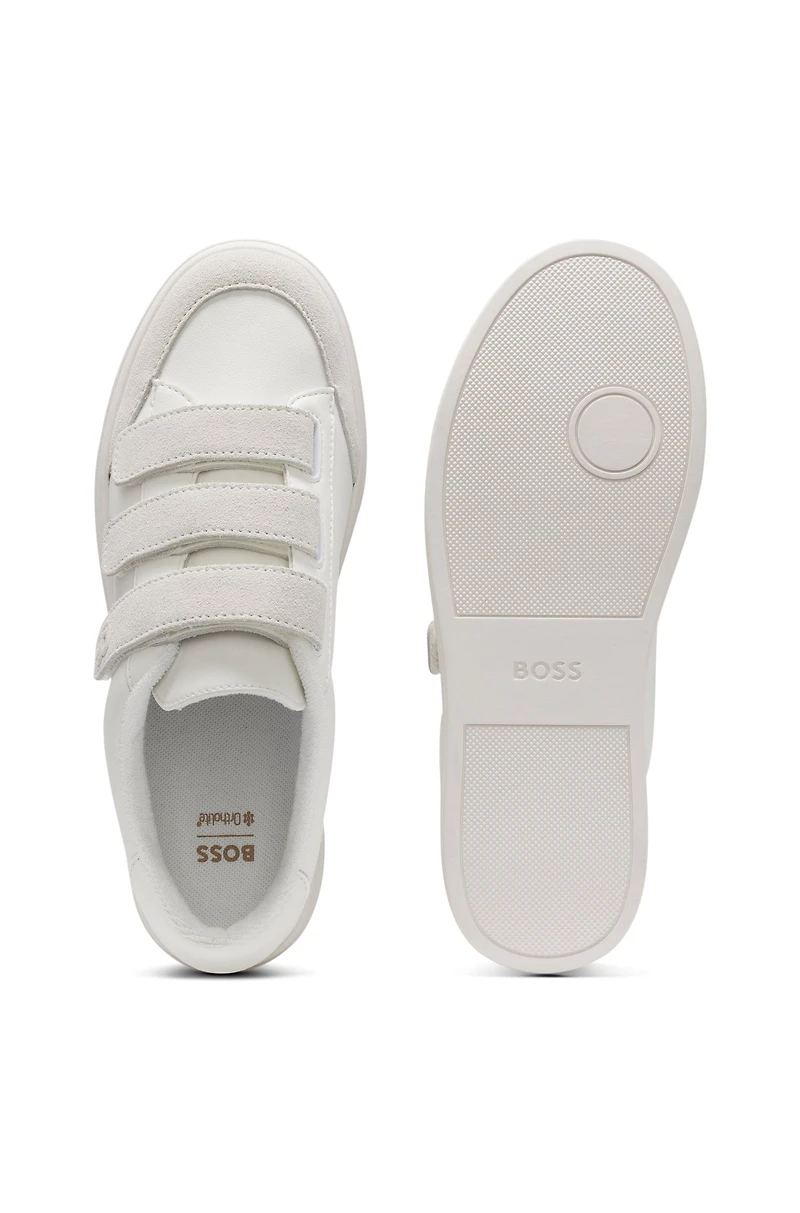 Leather trainers with suede trims