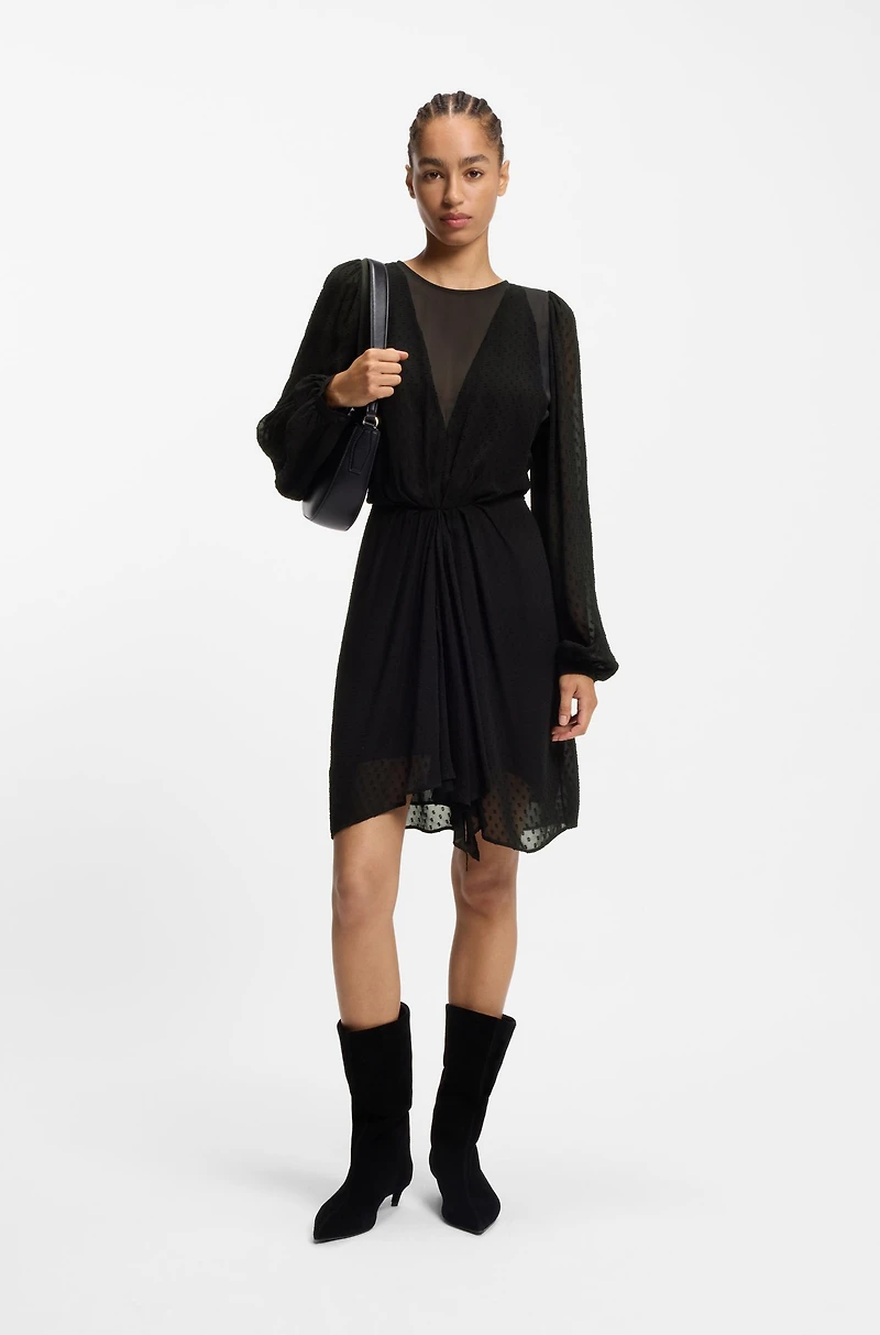 Drape-detail dress with polka dots