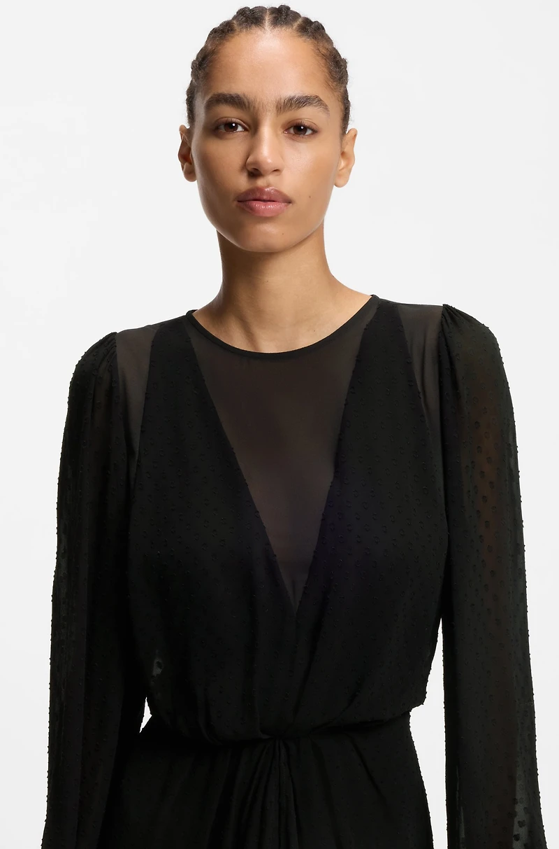 Drape-detail dress with polka dots